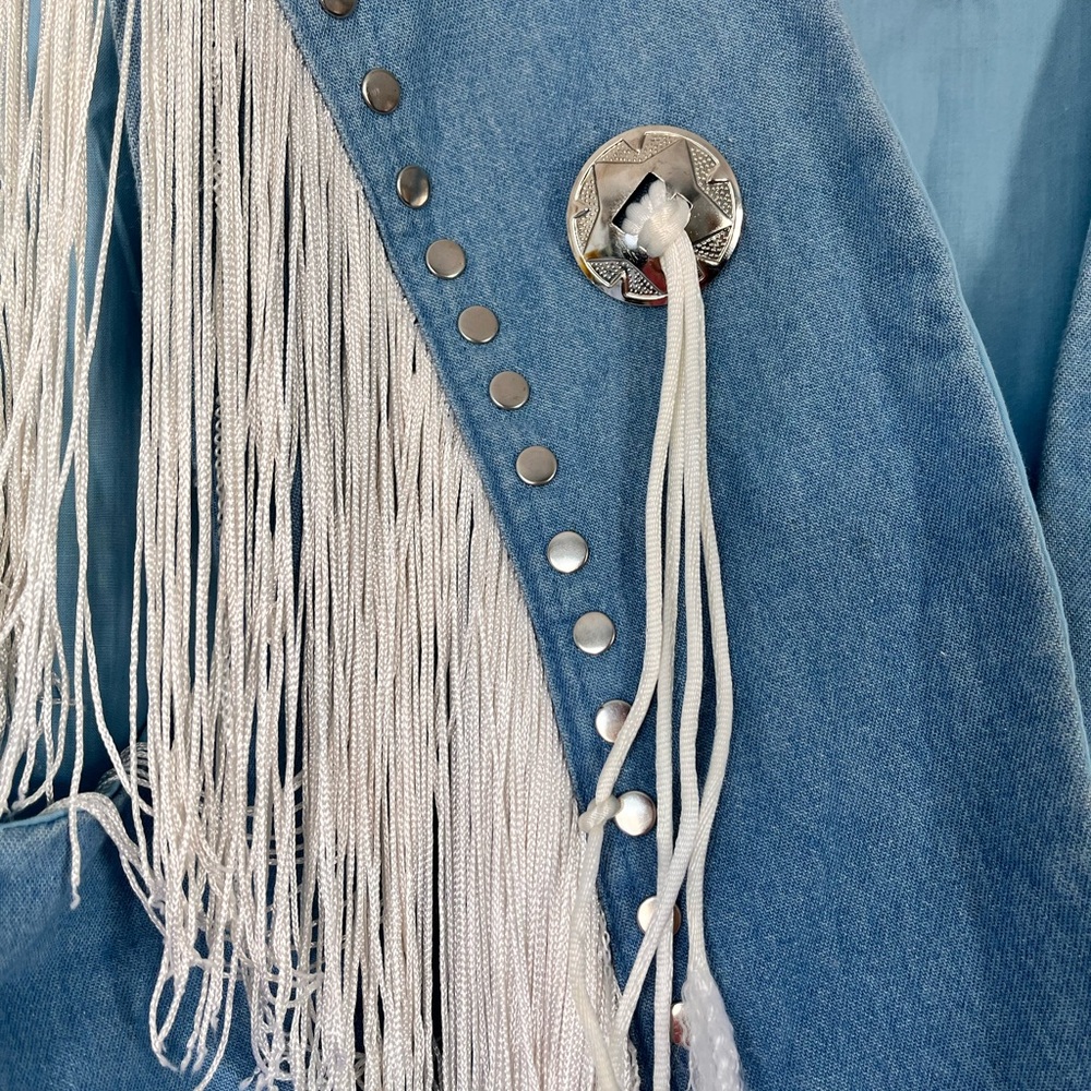 Epic Vintage Blue Denim Fringe Western Vest. Made in Canada - Picture 2 of 13